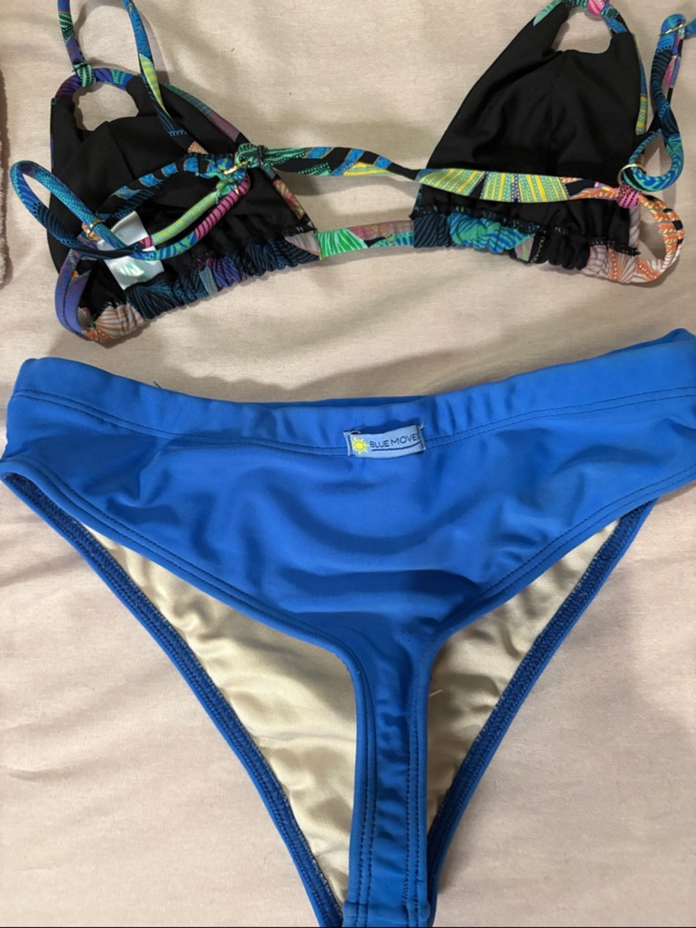 triangl swimwear Blue High-Waist Bottom with Tropical Multi-Color Triangle Top - Picture 2 of 2